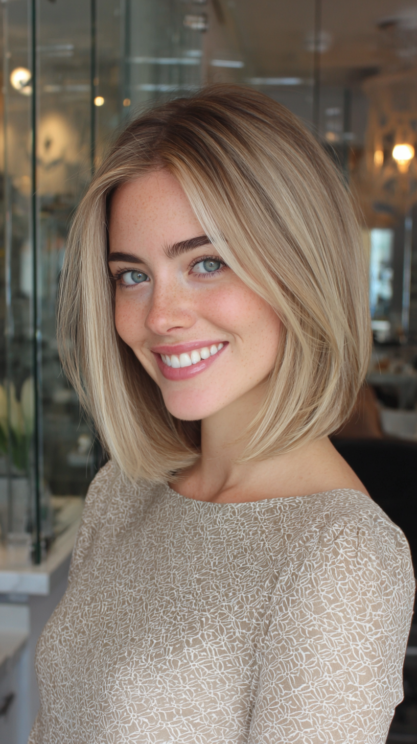 Modern Blunt Bob with Dark Roots