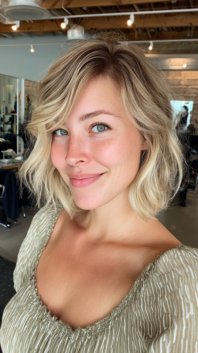 Modern Playful Blonde Bob with Dark Roots