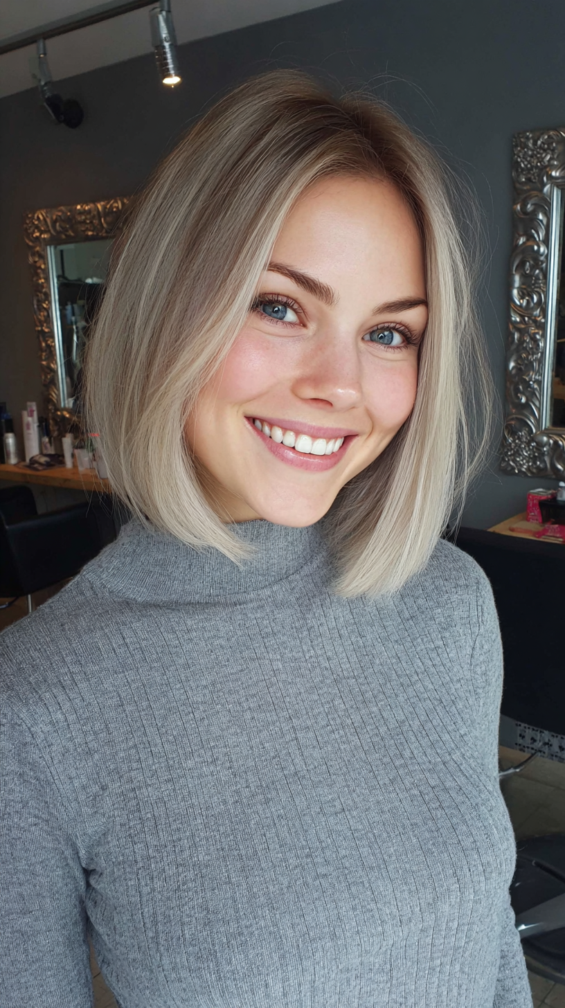 Modern Sleek Blonde Bob with Dark Roots