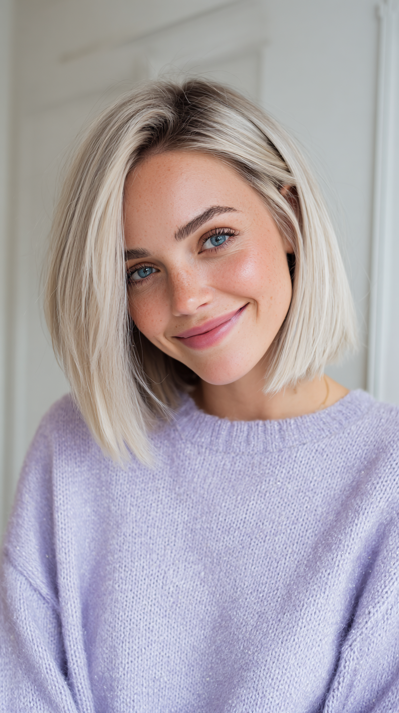 Modern Soft Blonde Bob with Dark Roots