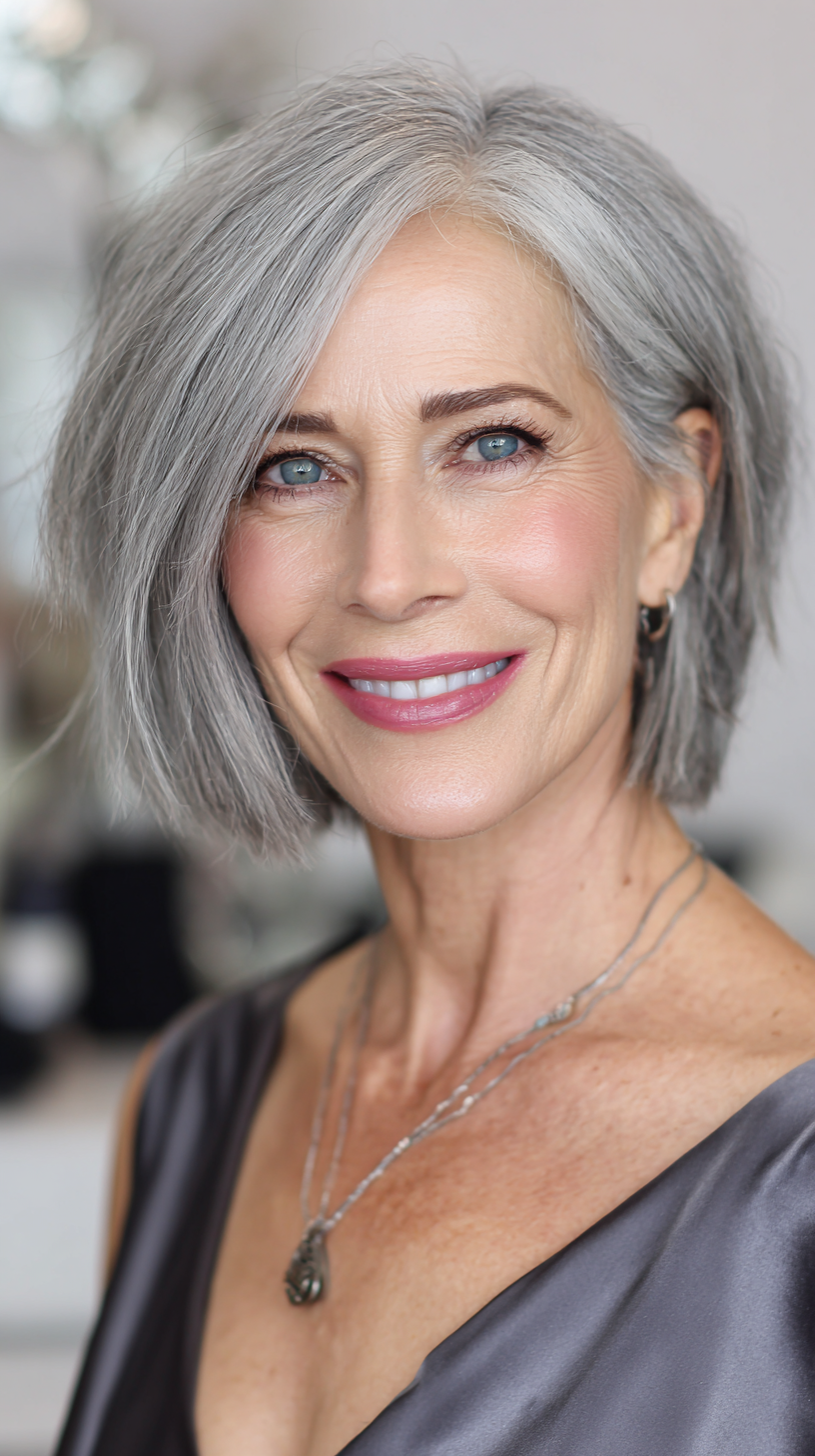 Modern Textured Gray Bob with Soft Layers