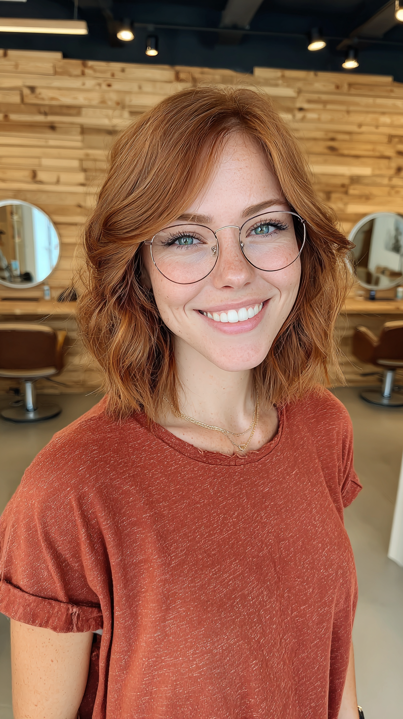 Playful Textured Mid-Length Waves with Glasses