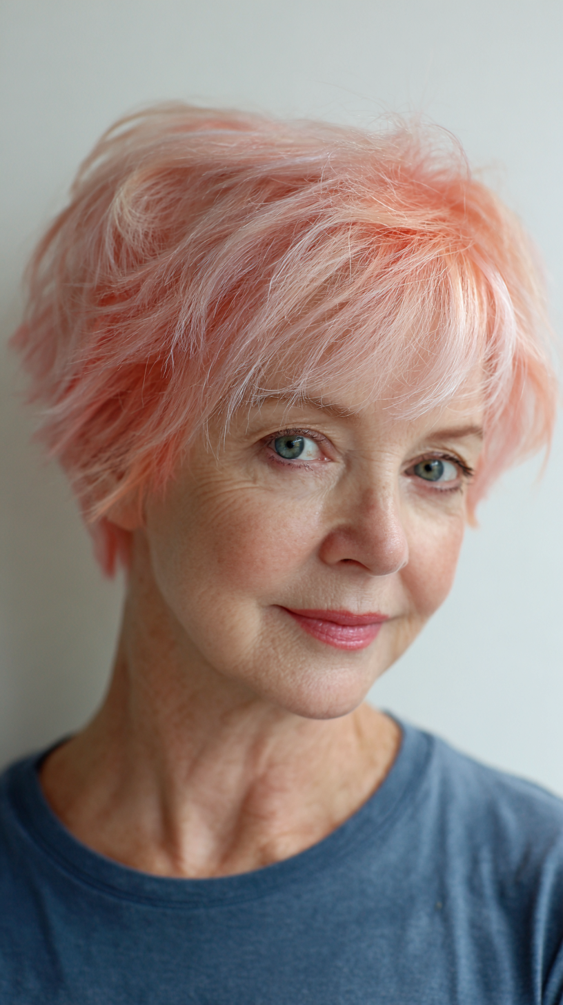 Playful Textured Pixie with Soft Coral Highlights
