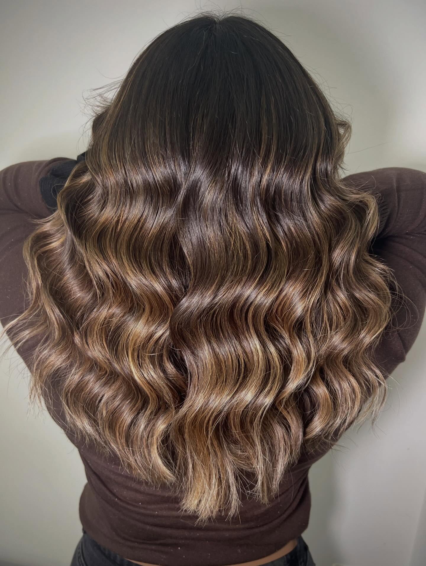Rich Chocolate Balayage with Textured Waves
