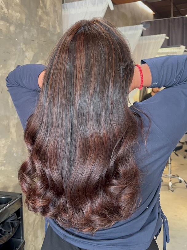 Rich Mahogany Balayage with Soft Waves