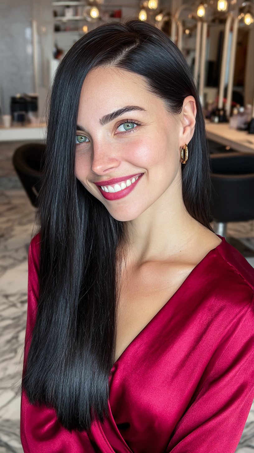 Sleek Long Black Hair with Subtle Shine