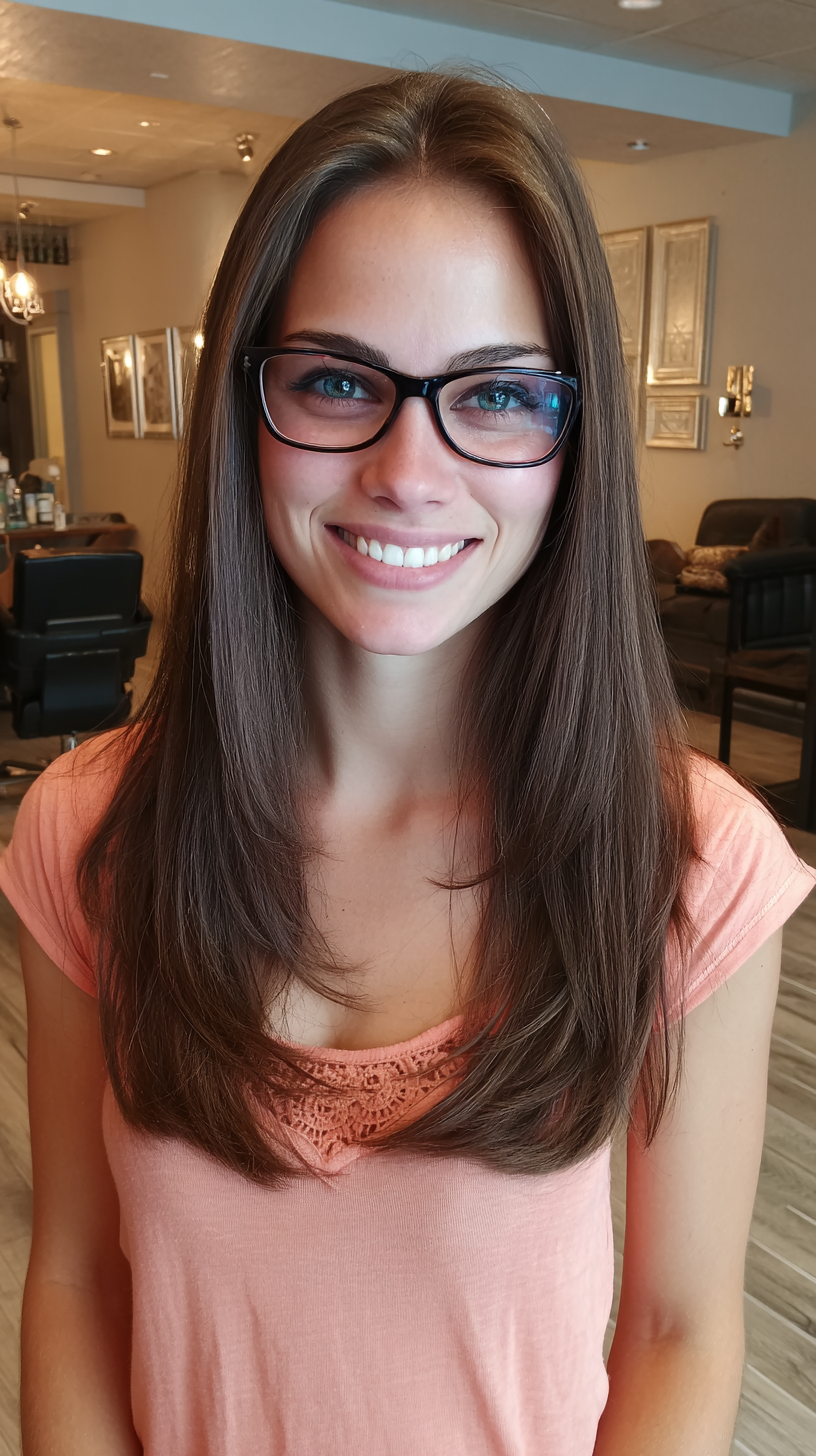 Sleek Long Layered Cut with Glasses