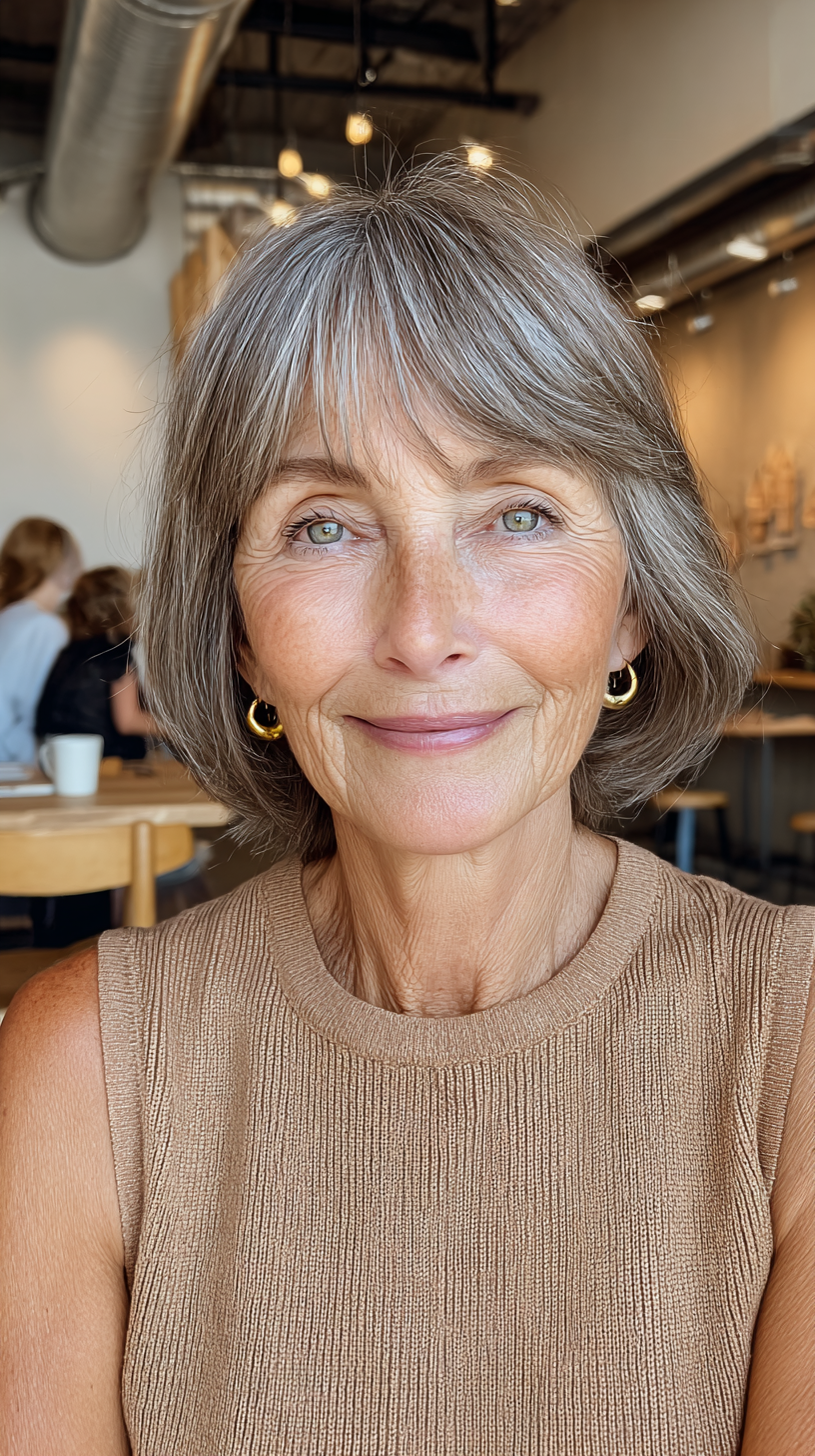 Sleek Textured Grey Bob with Subtle Layers