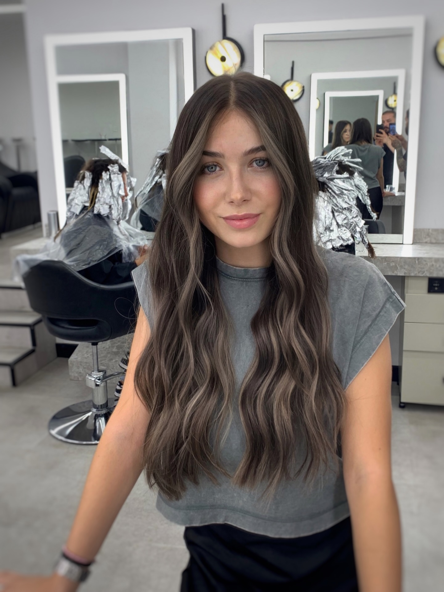 Soft Ash Brown Balayage with Beachy Waves