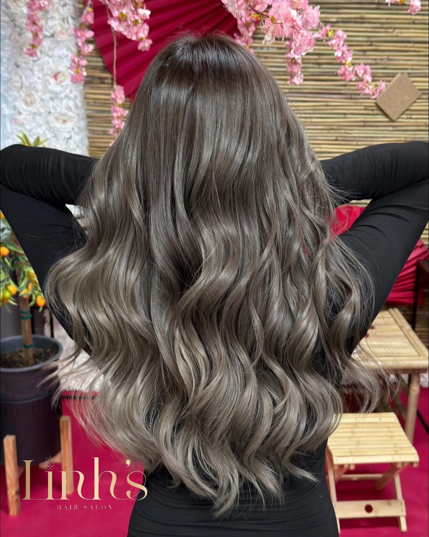 Soft Ash Brown Balayage with Cascading Waves