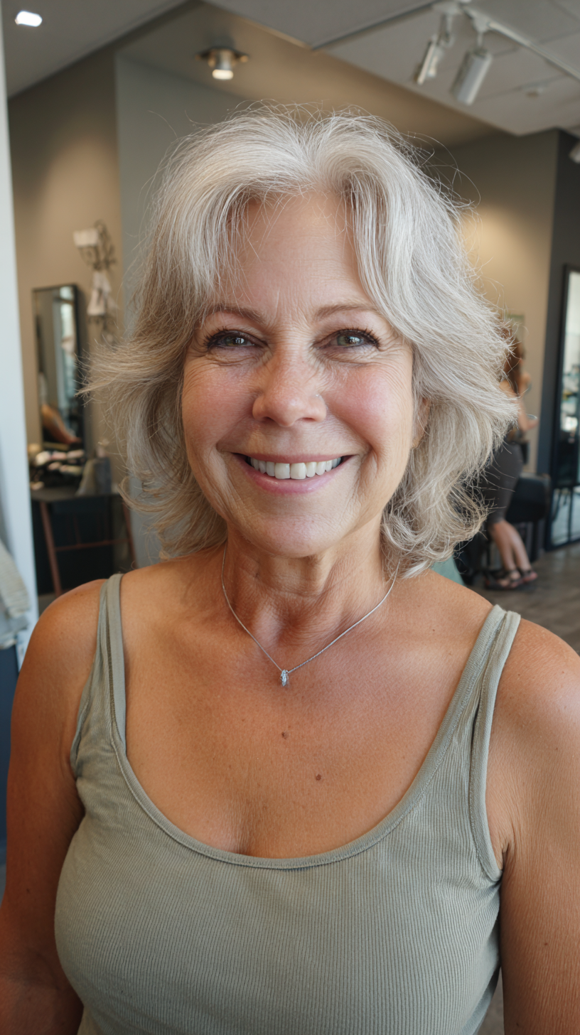Softly Textured Silver Shag with Gentle Waves