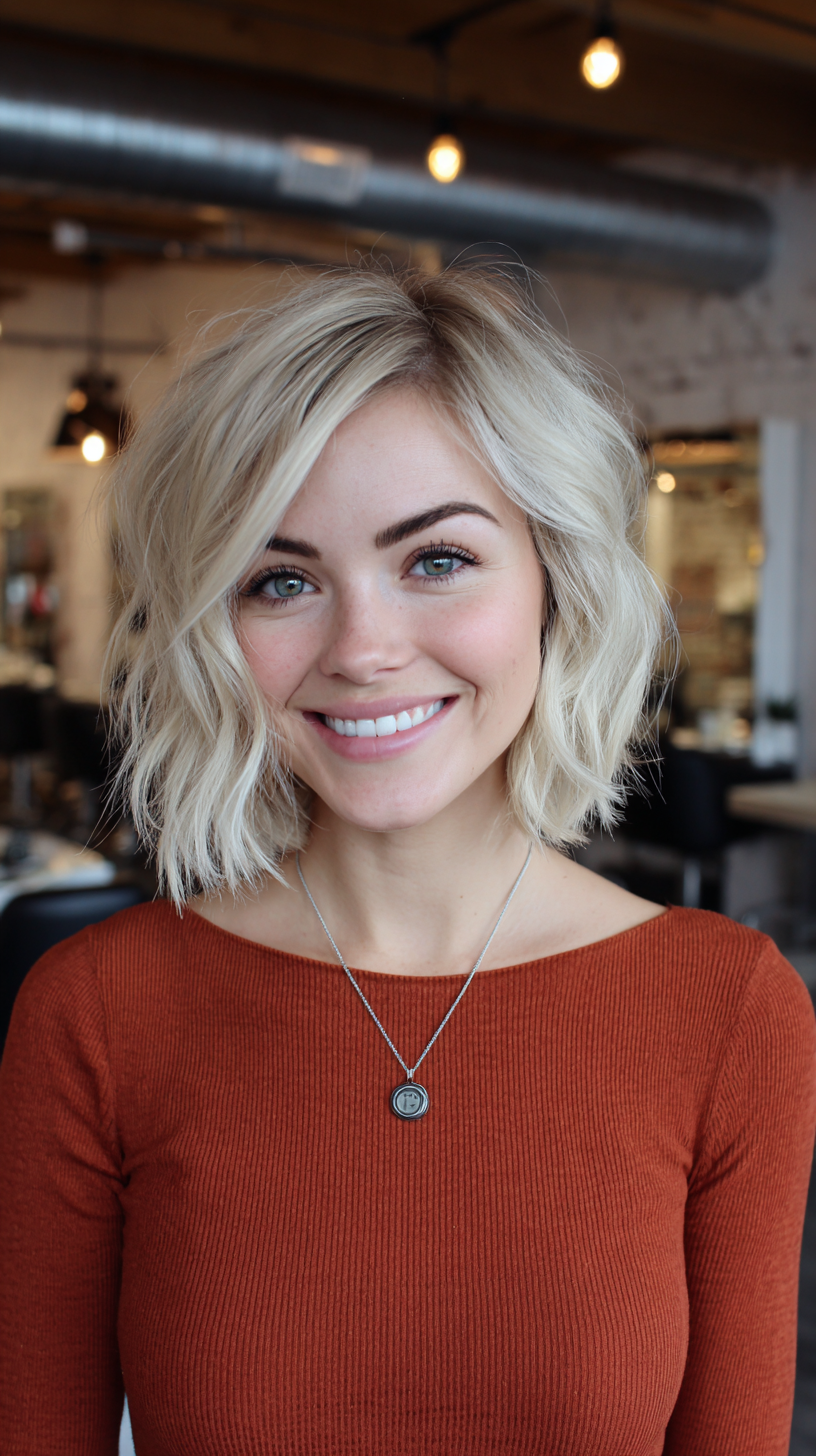 Stylish Beachy Blonde Bob with Dark Roots