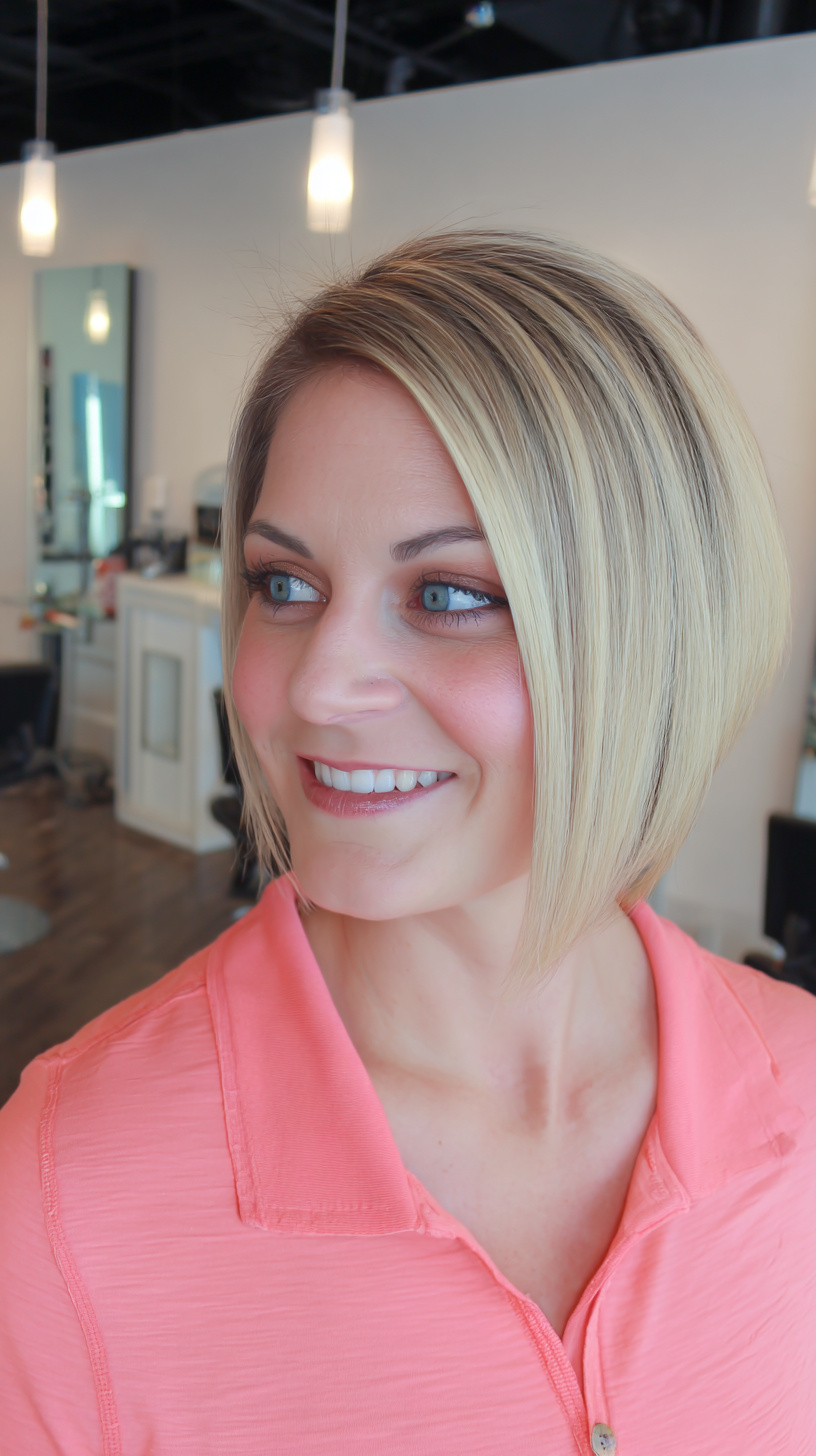 Stylish Blonde Bob with Dark Roots and Soft Layers