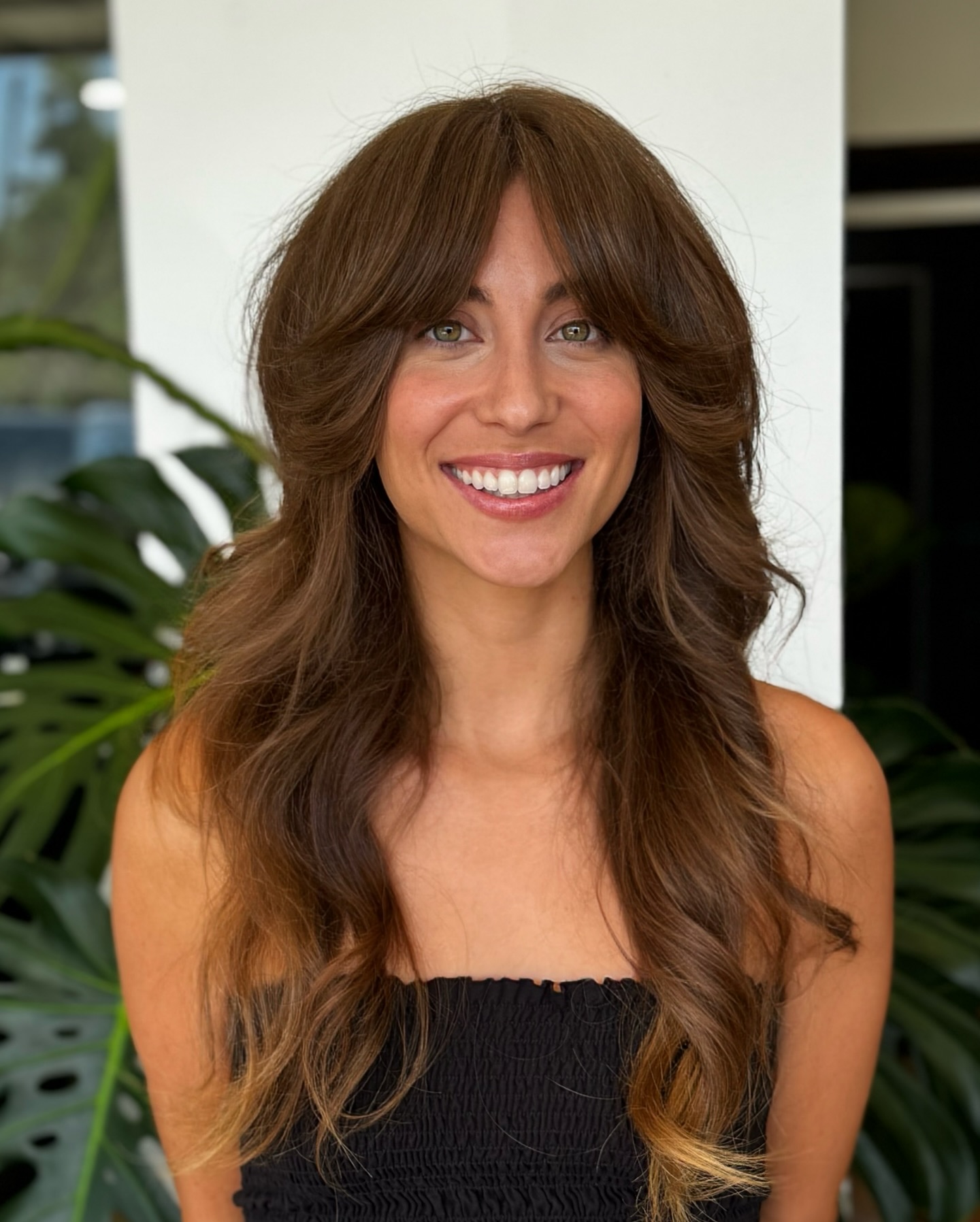 Stylish Long Layers with Full Fringe