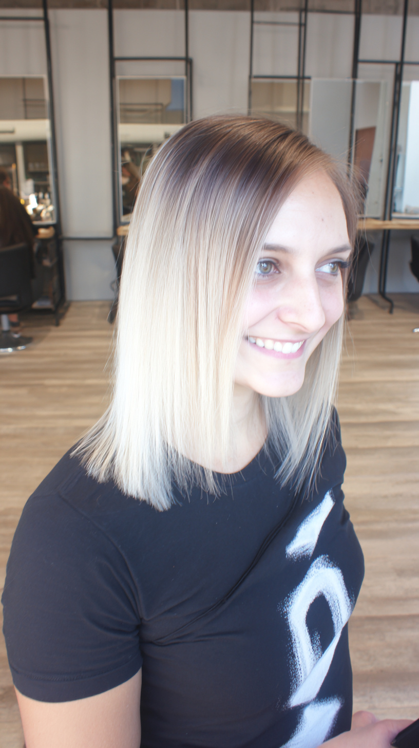Stylish Straight Blonde Bob with Dark Roots