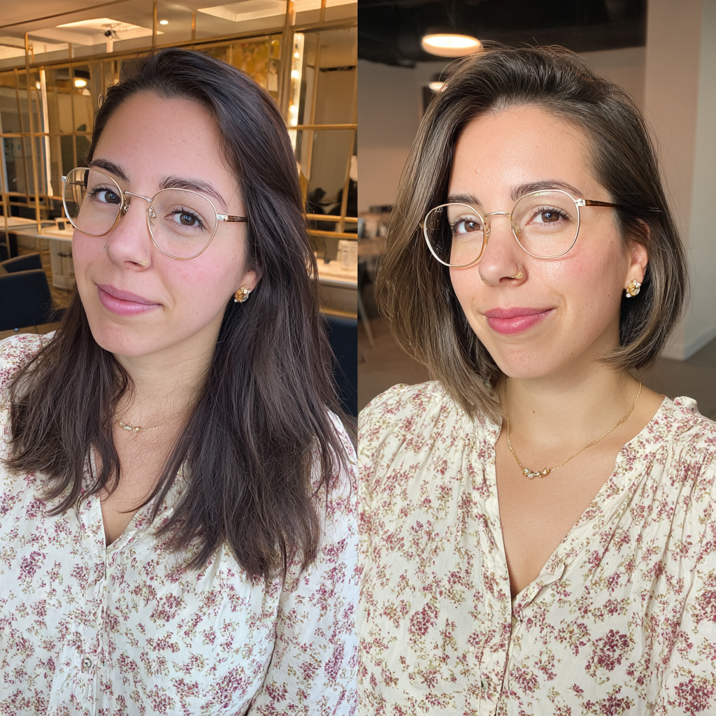 Stylish Textured Chin-Length Bob with Glasses
