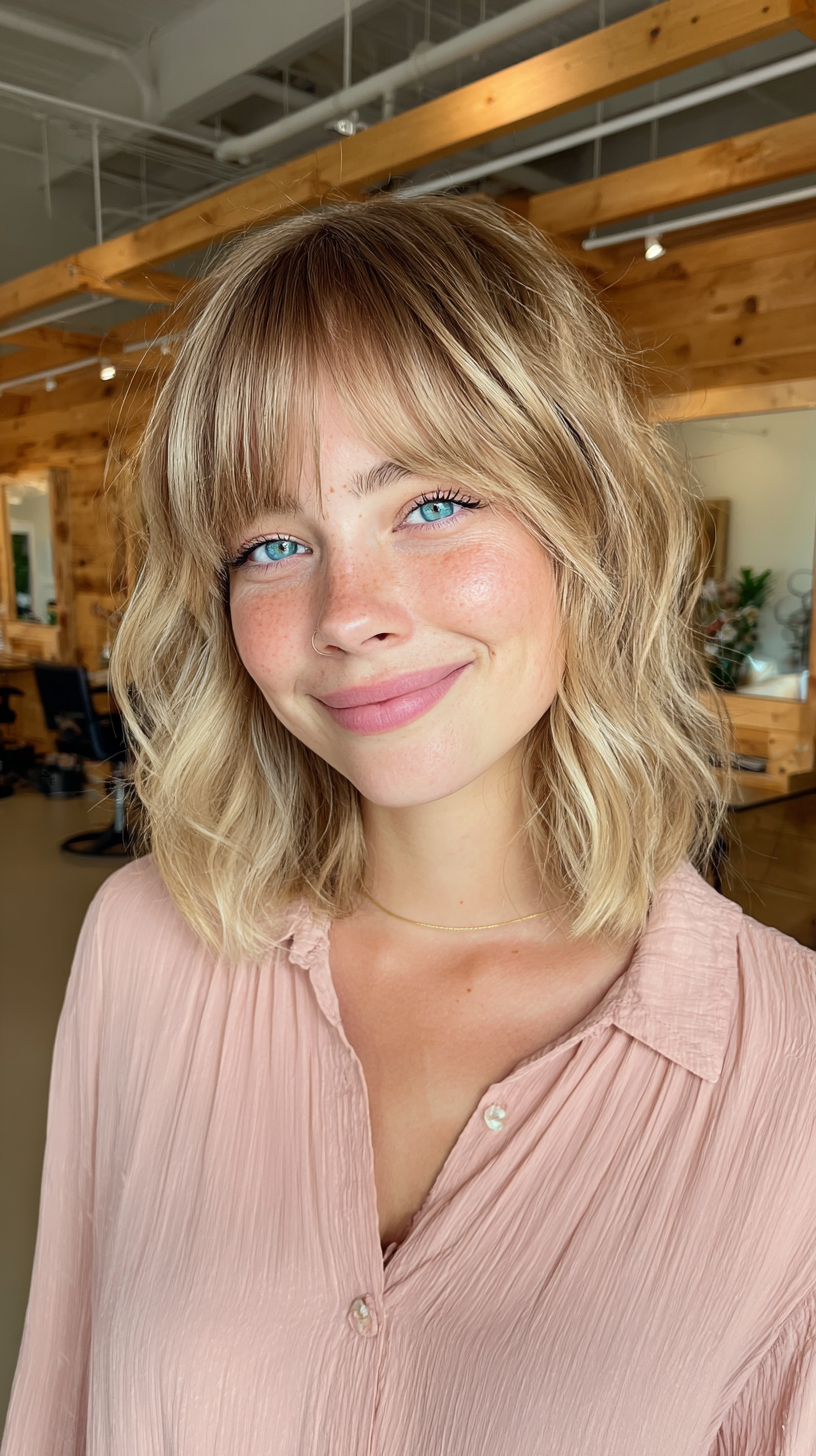 Stylish Wavy Blonde Bob with Dark Roots