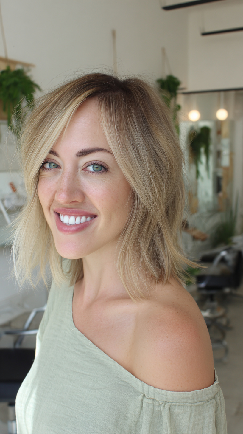 Textured Blonde Bob with Dark Roots