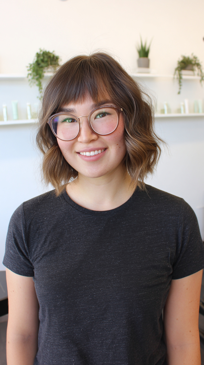 Textured Chin-Length Waves with Glasses