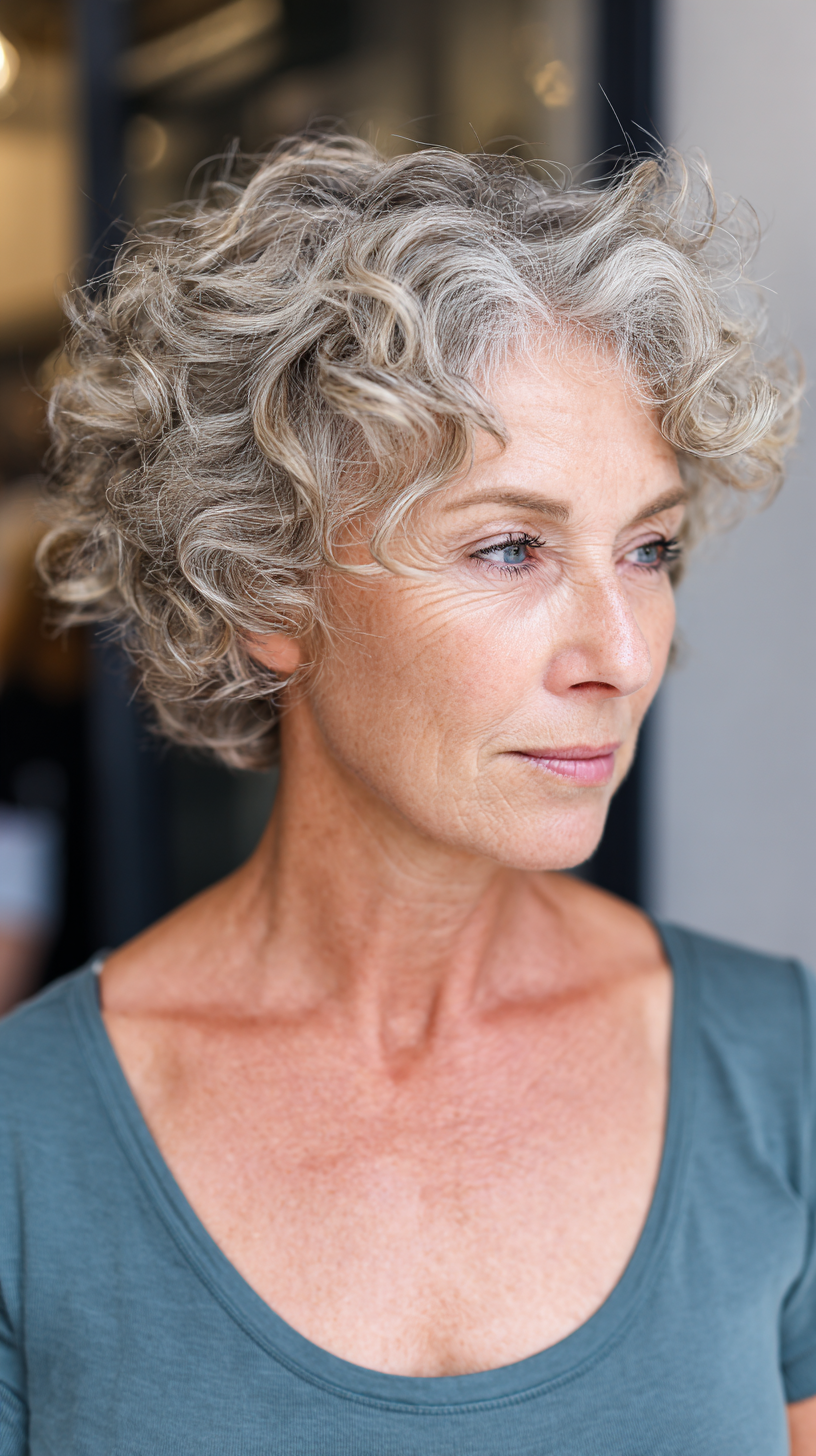 Textured Curly Silver Shag with Soft Volume