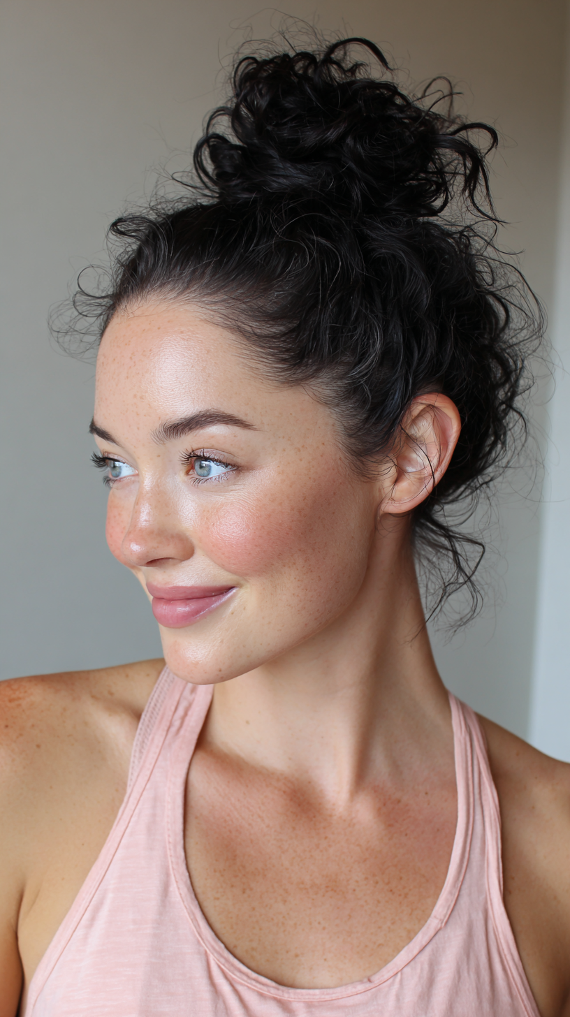 Textured High Bun with Loose Curls