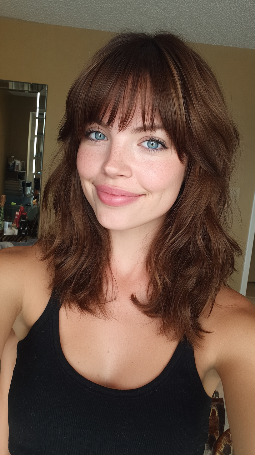 Textured Medium Length Haircut with Soft Bangs