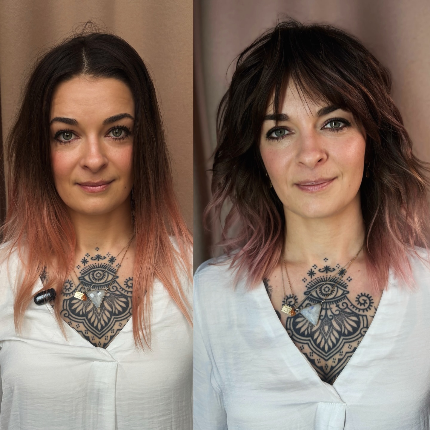 Textured Mid-Length Shag with Subtle Pink Ombre