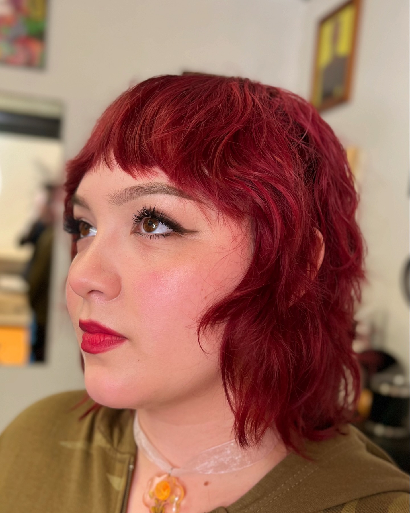 Textured Red Shag with Soft Curtain Bangs