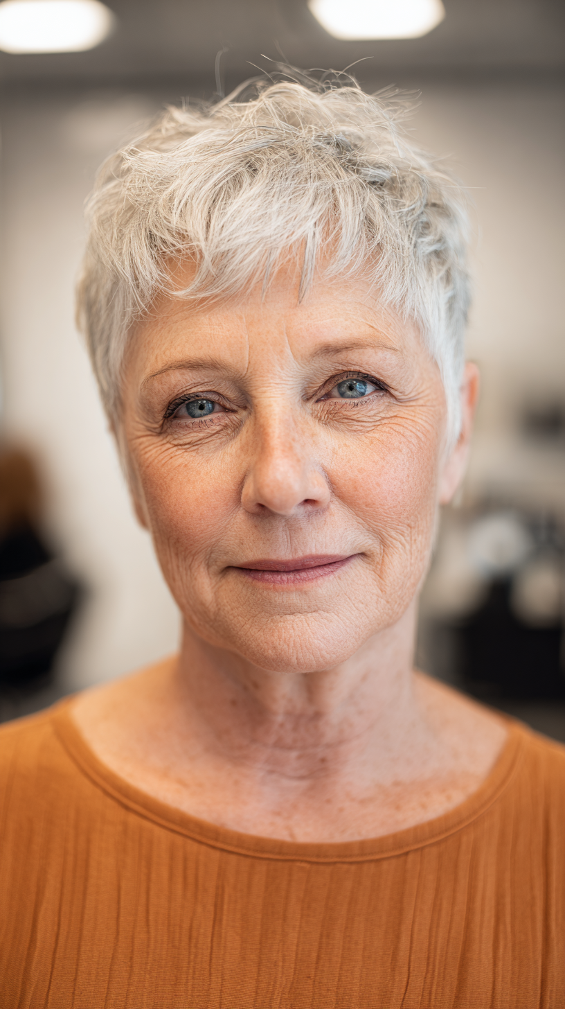 Textured Silver Pixie Cut with Soft Layers