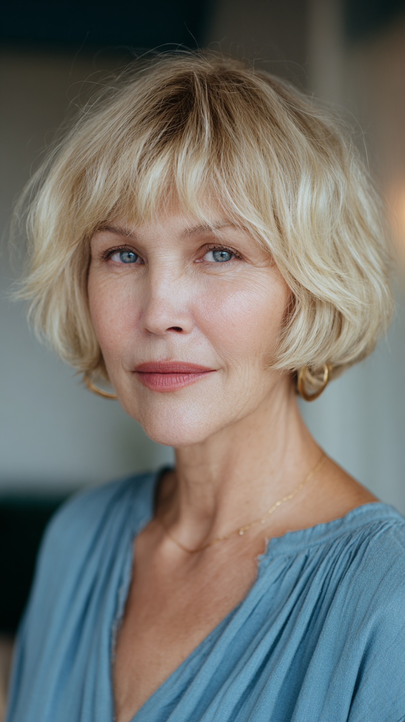 Textured Soft Blonde Shag with Bangs