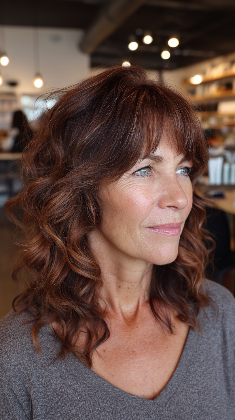 Textured Warm Chestnut Boho Shag for Women Over 60