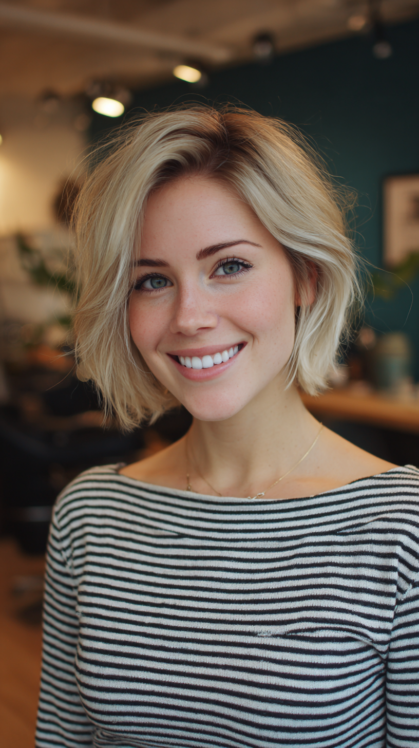 Trendy Textured Blonde Bob with Dark Roots