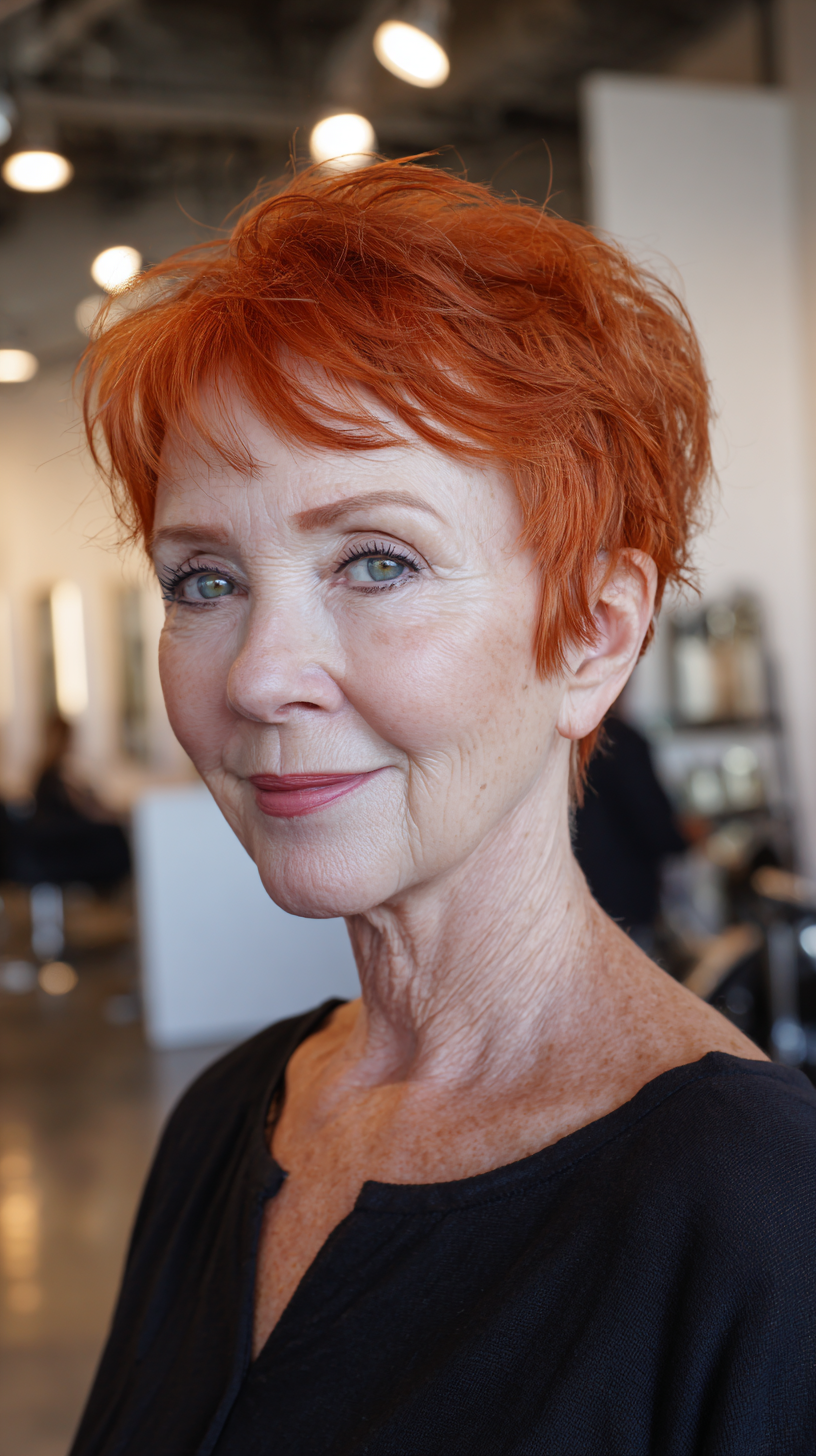 Vibrant Copper Textured Shag with Feathered Layers