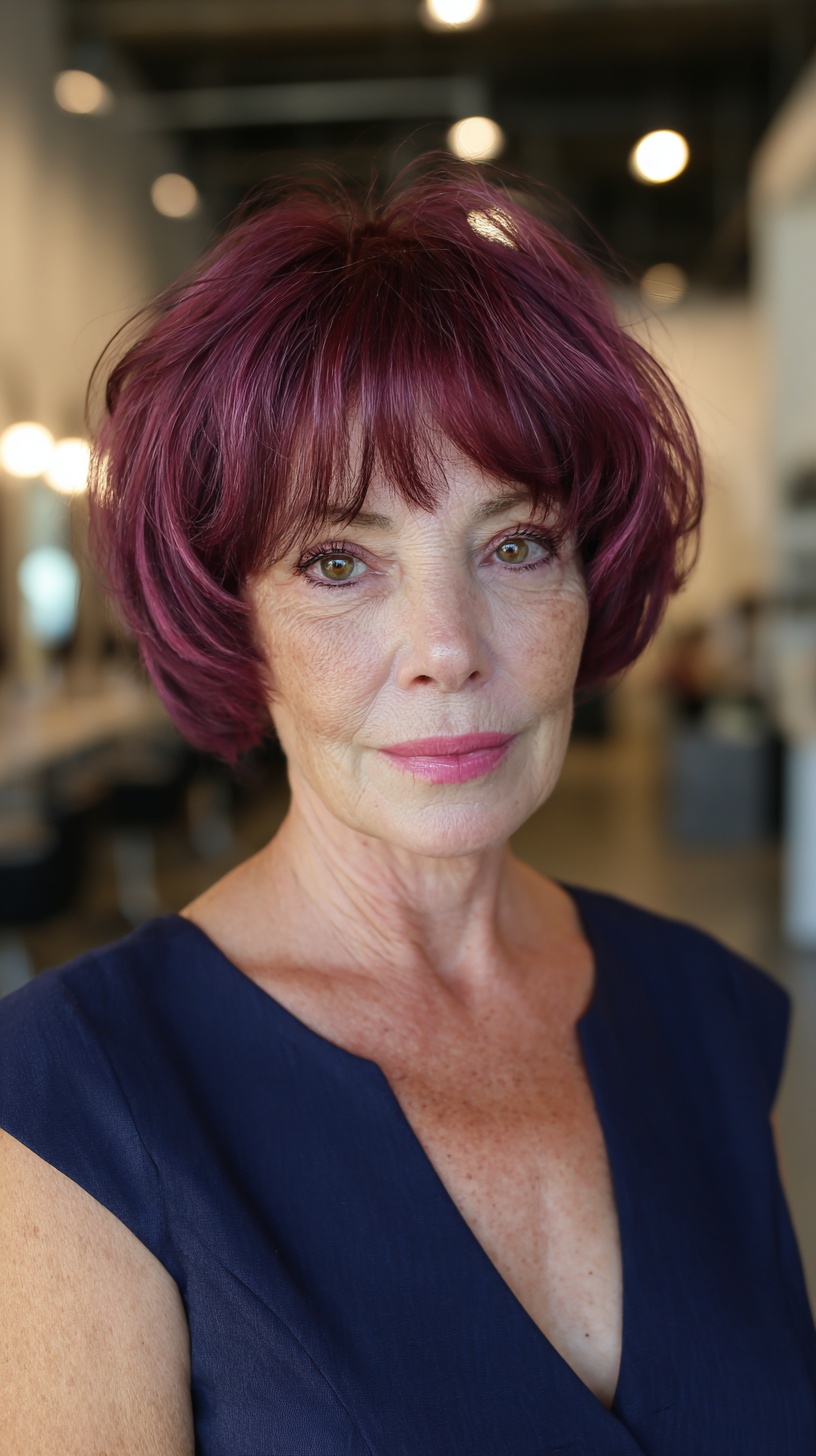 Vibrant Raspberry Shag with Face-Framing Layers