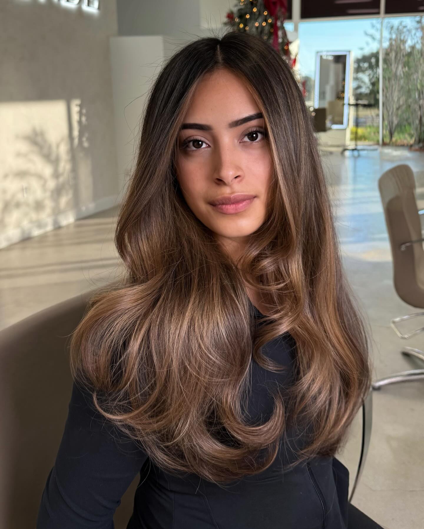 Warm Caramel Balayage with Soft Body Waves
