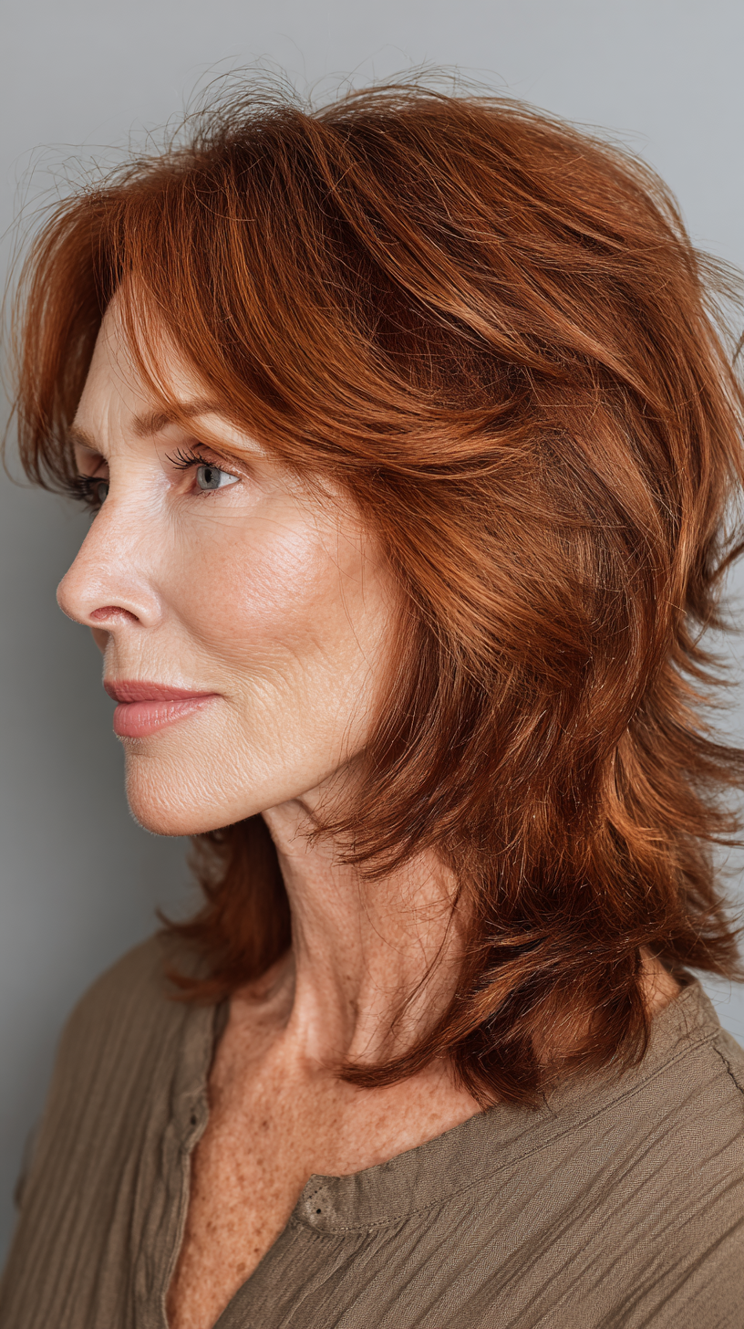 Warm Copper Textured Boho Shag for Women Over 60