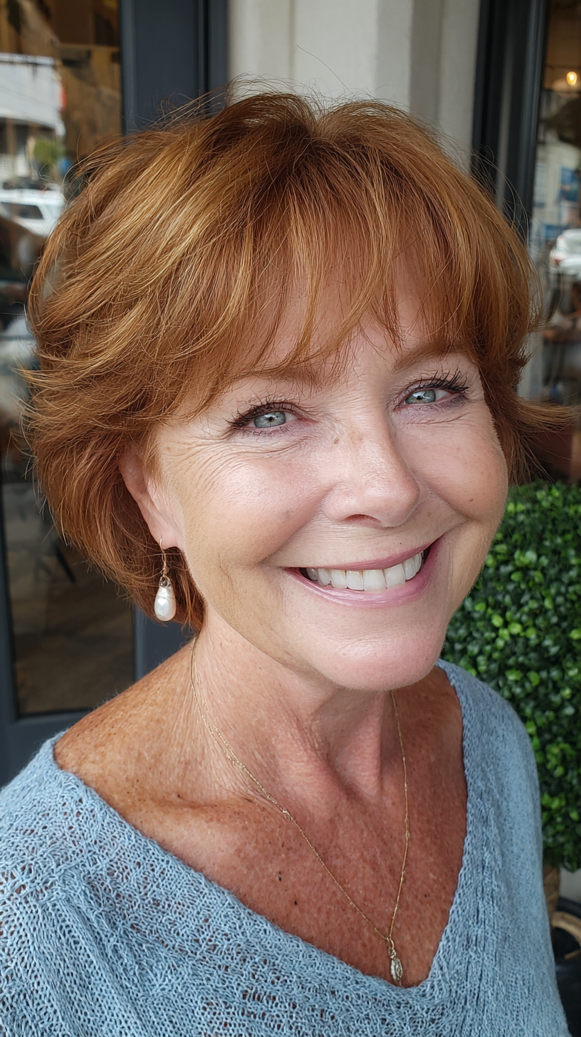 Bright Copper Shag with Soft Bangs for Women Over 60