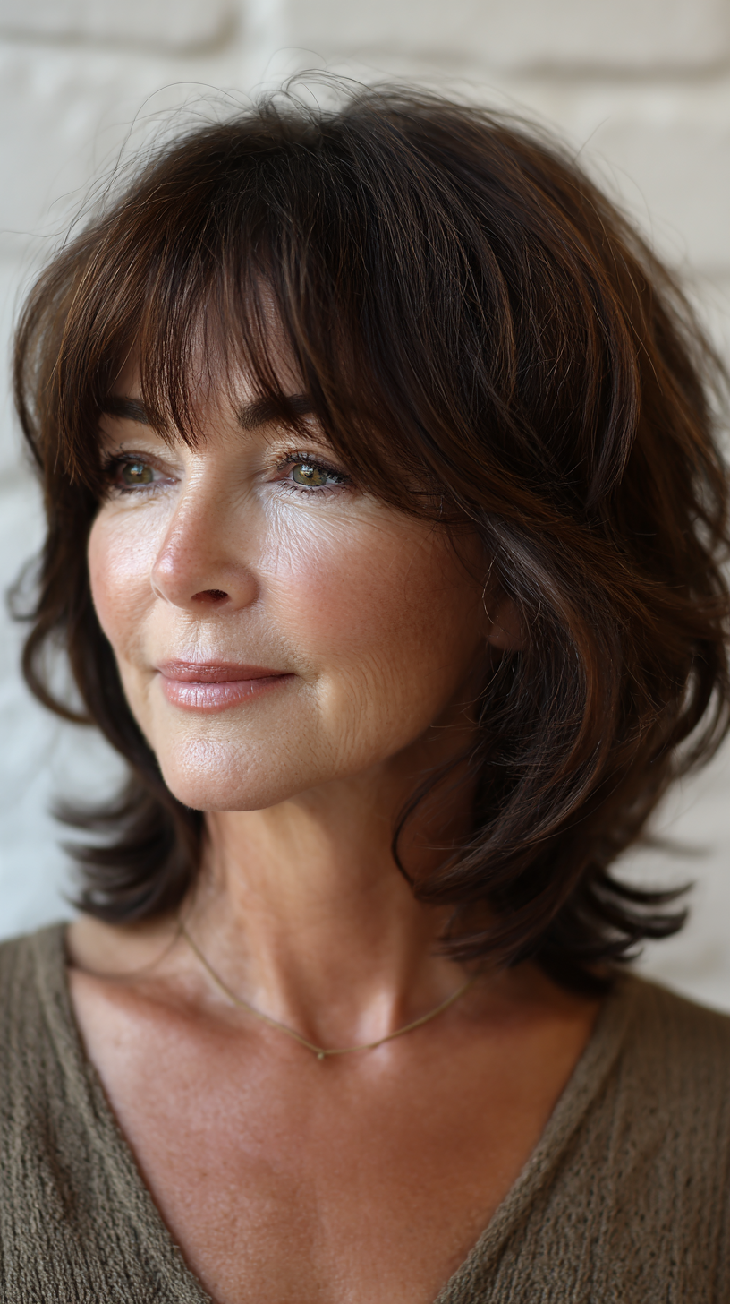 Chic Layered Shaggy Bob with Face-Framing Bangs