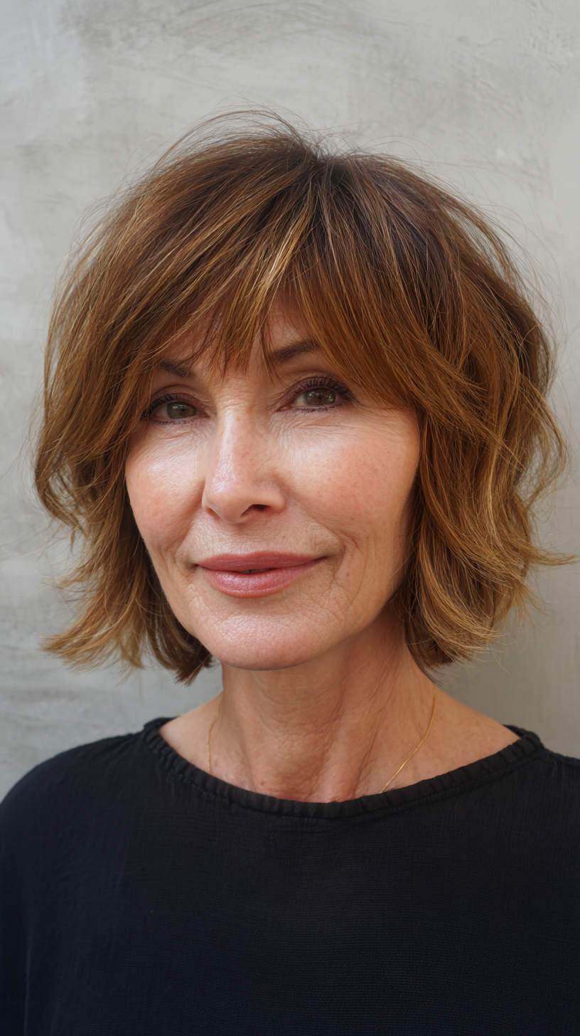 Chic Shaggy French Bob with Subtle Highlights