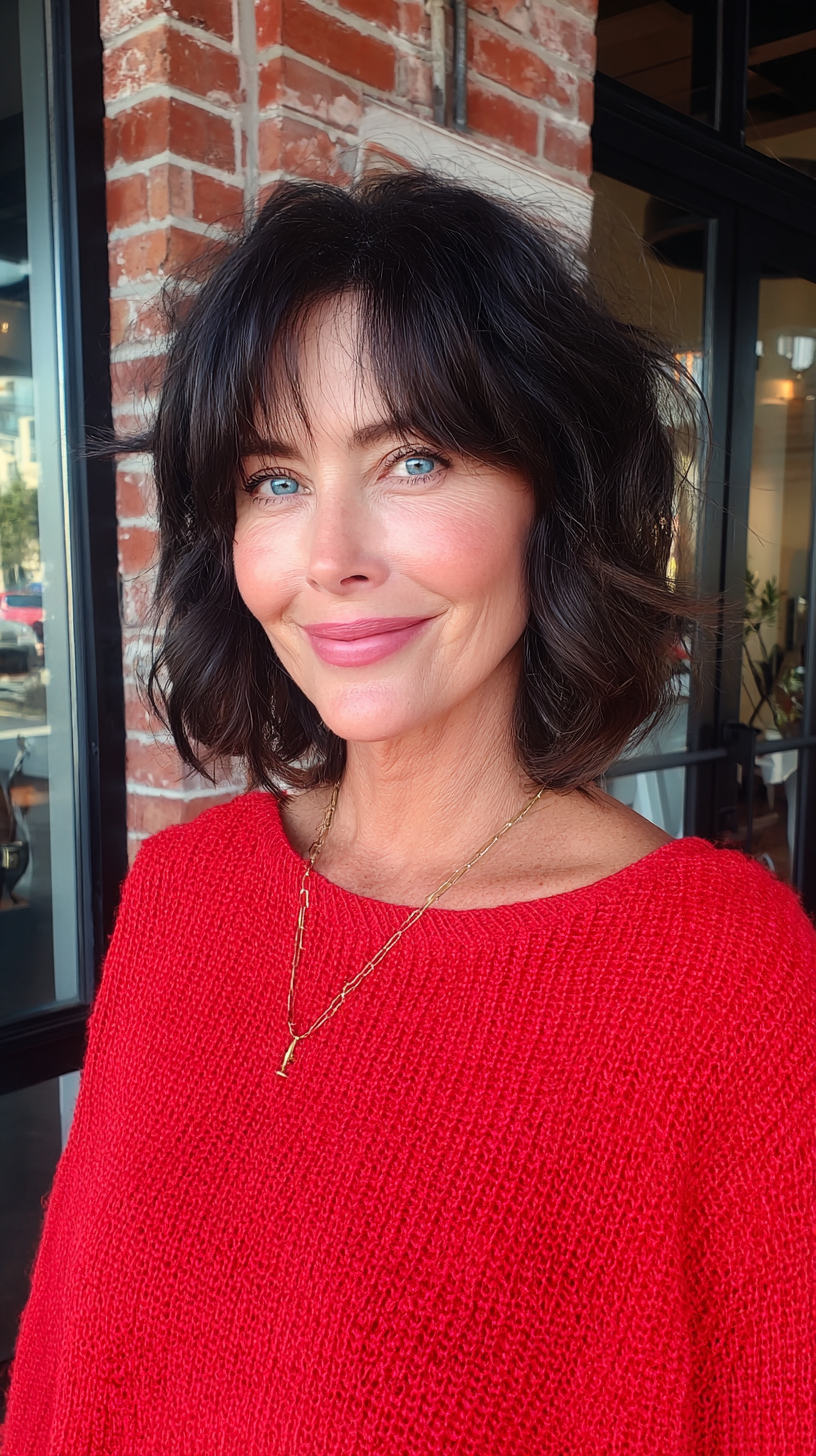Chic Textured Wavy Shag with Soft Bangs for Women Over 60