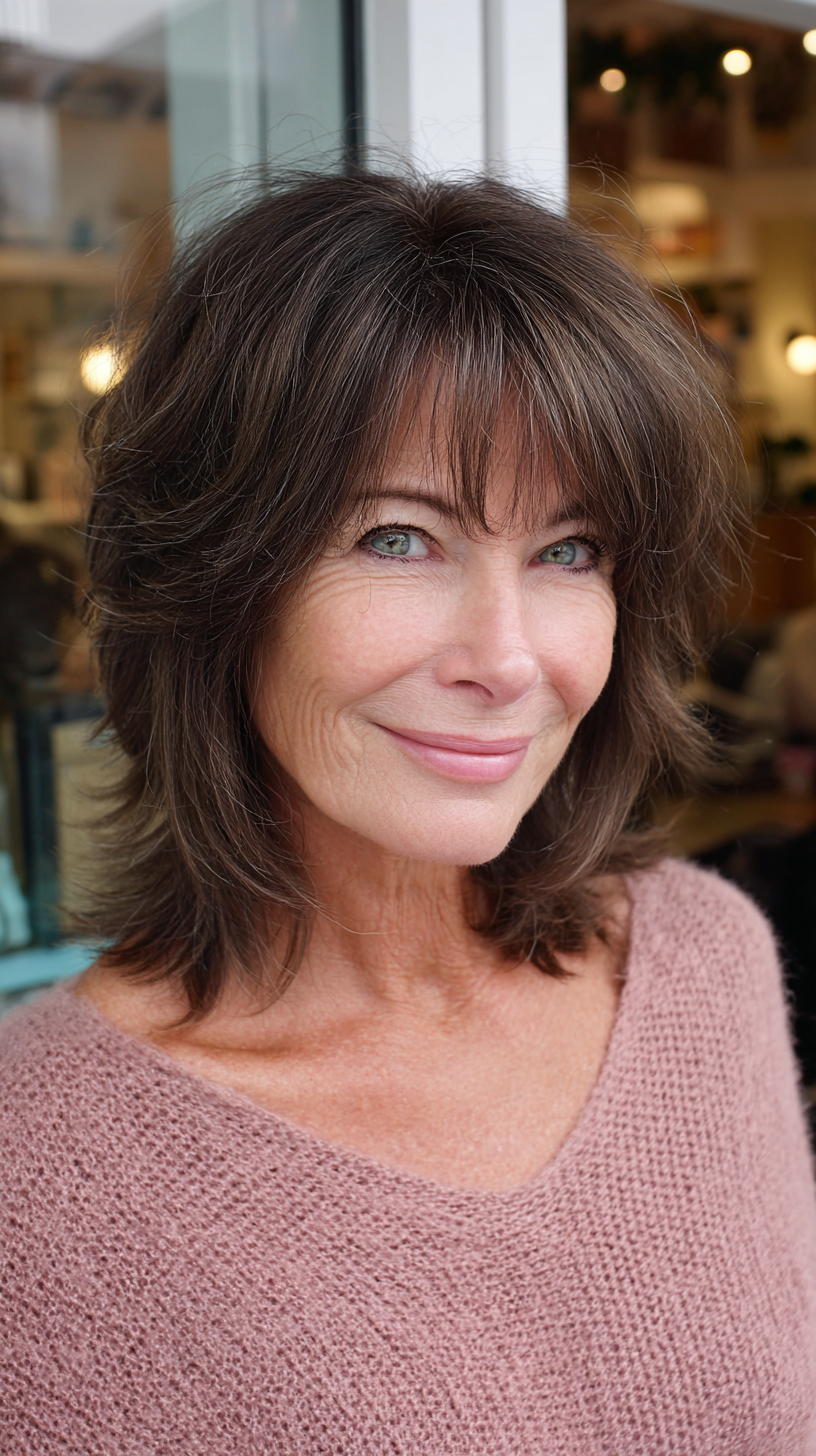 Effortlessly Layered Shaggy Mullet with Soft Bangs