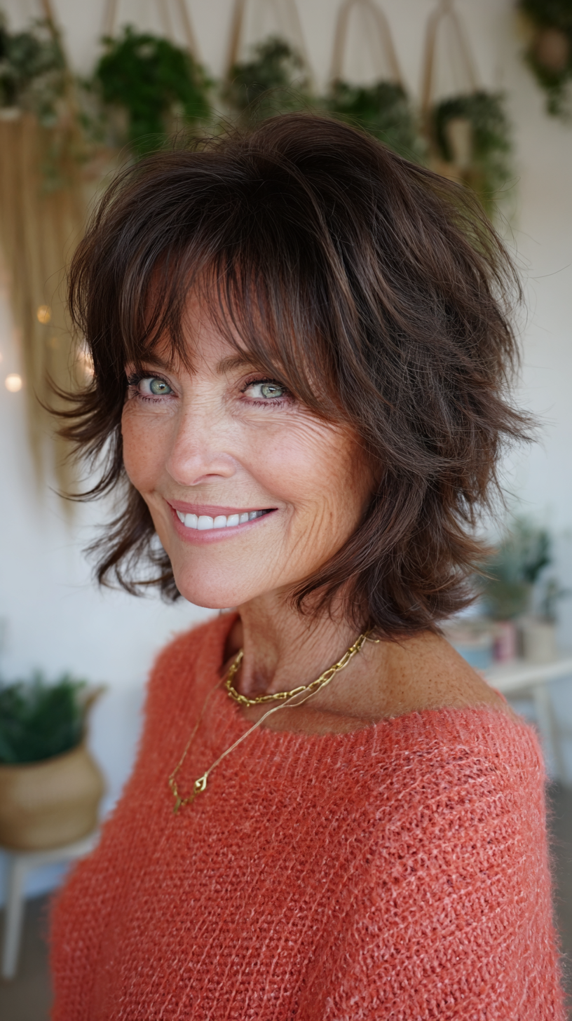Effortlessly Textured Shaggy Mullet for Women Over 60