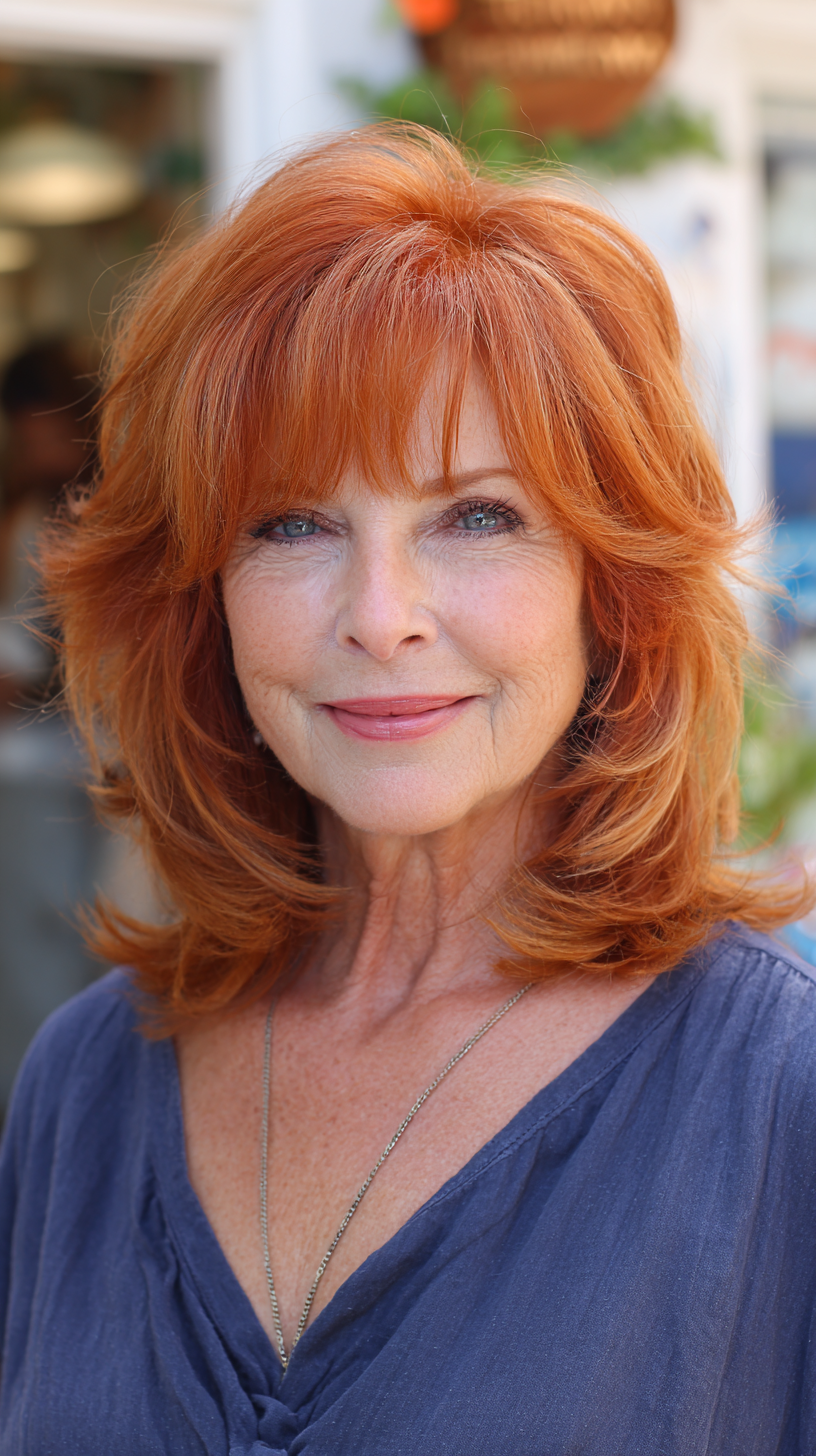 Elegant Layered Copper Shag with Soft Bangs