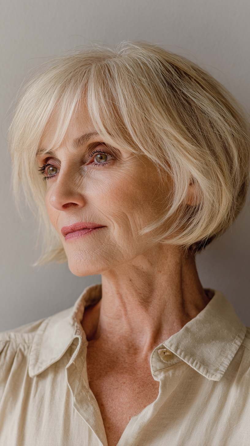Elegant Soft Blonde Shaggy Bob with Subtle Layers