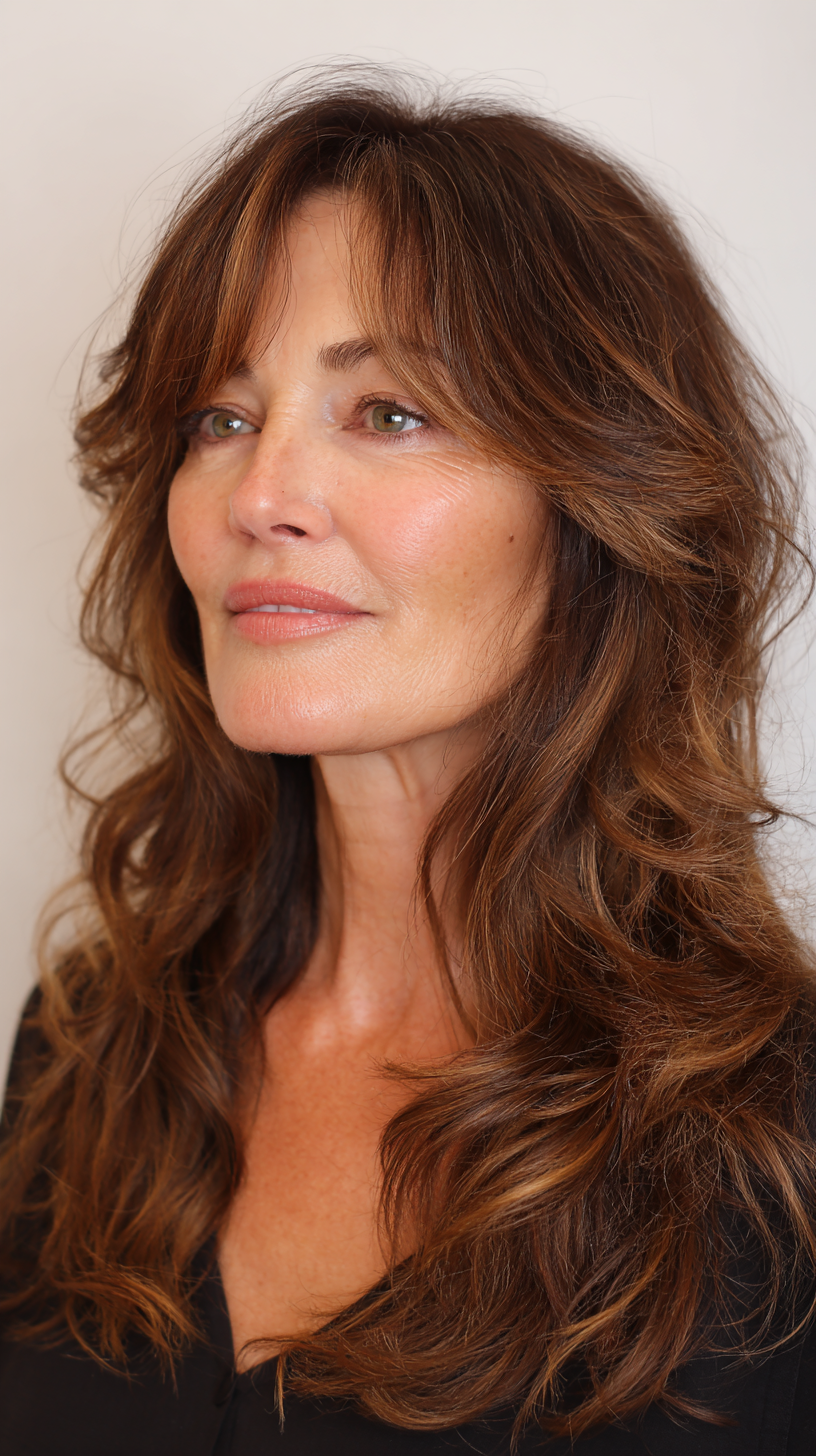 Layered Beachy Shag with Face-Framing Bangs