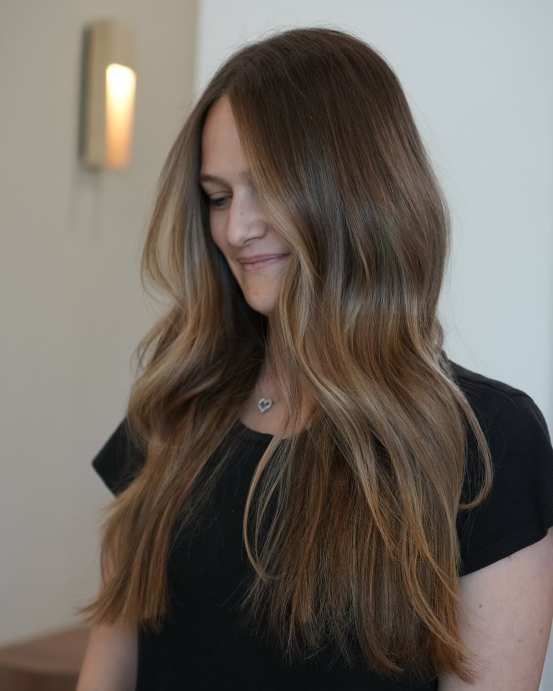 Long Textured Layers with Warm Caramel Highlights
