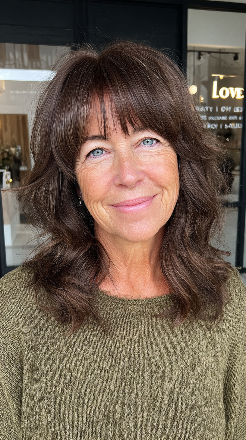 Modern Wavy Shag with Soft Bangs for Women Over 60