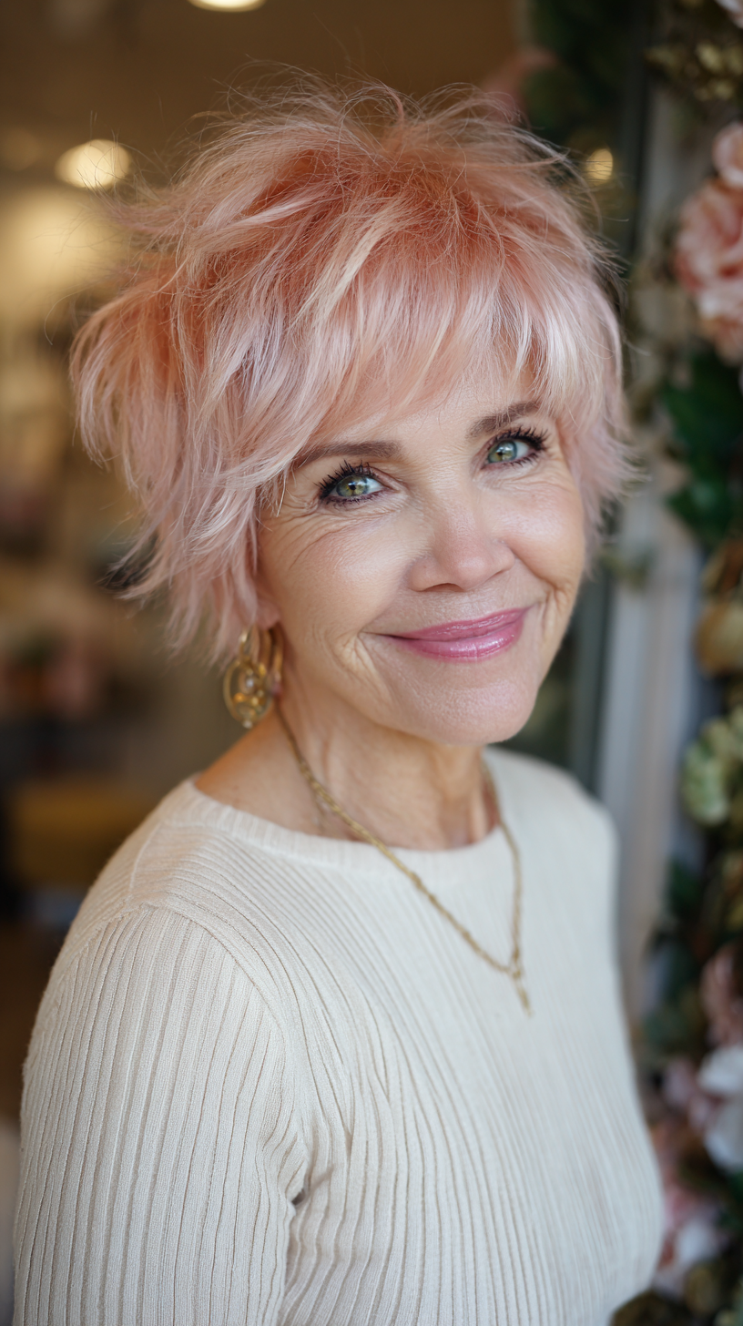 Playful Textured Shaggy Mullet with Subtle Pink Undertones