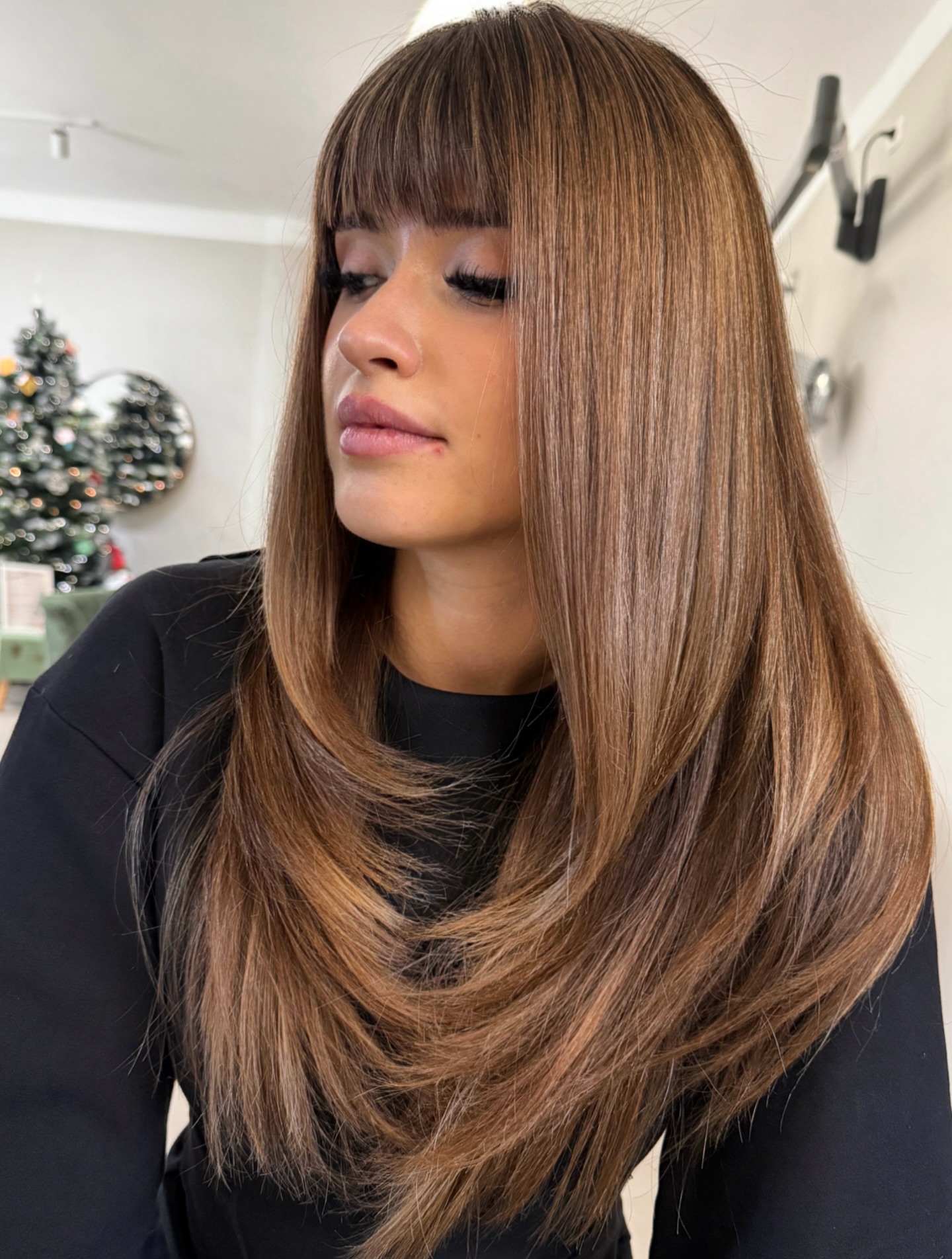 Polished Long Straight Cut with Soft Bangs