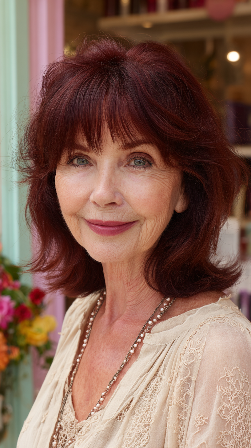 Rich Auburn Shag with Soft Bangs